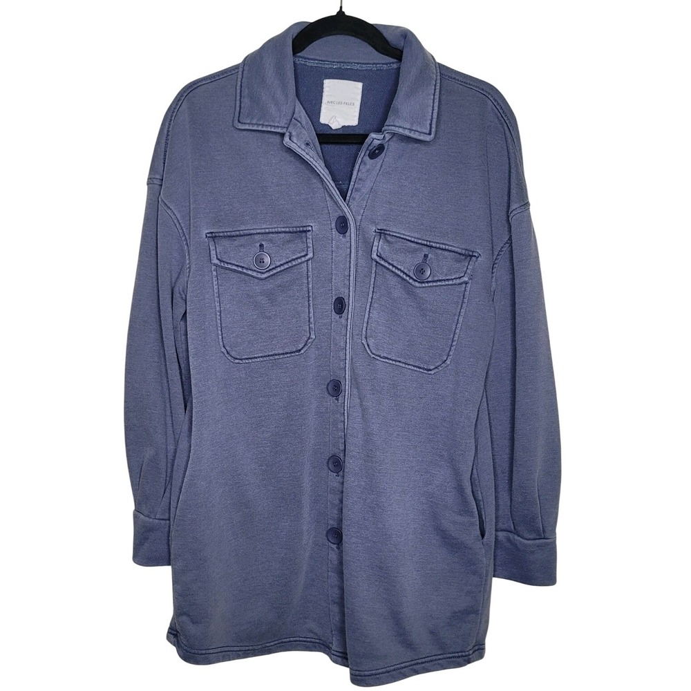 Avec Les Filles Button Front Shacket‎ Blue Women's Size Medium Luxury Cozy